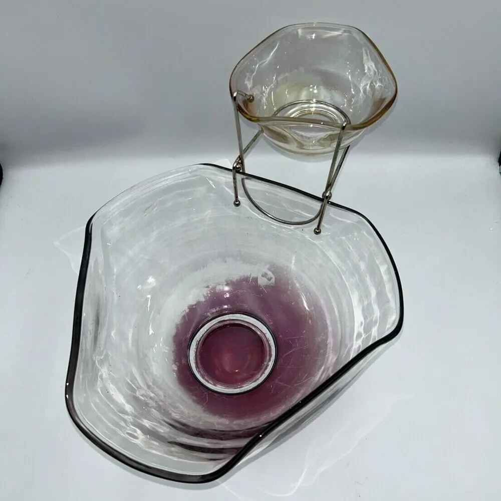 Vintage 3 Piece Ruby Colored Chip And Dip Set Indiana Glass Co. w/Box